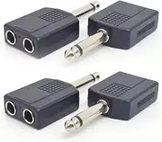 ELNONE 4PCS 6.35mm Headphone Jack Splitter,Mono Plug Male to Dual 6.35mm Jack Female Splitter Adapter,Headphone Splitter Stereo Jack Y Cable for Audio Devices