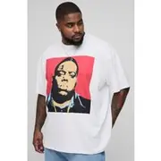 Mens White Plus Oversized The Notorious BIG License Print T-Shirt