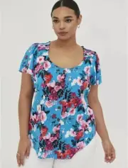 Torrid Womens Floral Flutter Sleeve Scoop Neck Top Button Up Plus Size 1X New