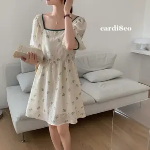 CARDI 女裝 正韓 清新碎花後綁帶短洋 高腰裙 長版 後綁 洋裝 綁帶 A字裙 長洋 長裙 高腰 襯衫 中長裙 口袋