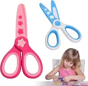 Amexo Set of 2 Children's Scissors, Round Tip Scissors for Right-Handed and Left-Handed Users, Craft Scissors, Paper Scissors, Beginner Scissors Made of ABS Plastic, Blue & Pink