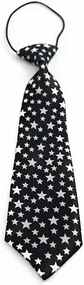 Kids Boys Black & White Patterned Elastic Neck Tie - Stars Black and White