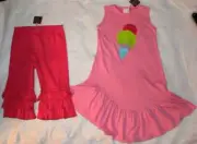 NWT Lemon Loves Lime Pink Ice Cream Tunic Top Dress Ruffle Capri Leggings 8 10