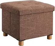 Folding Ottomans Storage Cube with Wood Legs Linen Foot Stool Boxes Foot Rest Stool Seat with Highly Elastic Sponge Filling 38 x 38 x 38cm