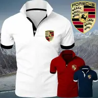 在飛比找Yahoo!奇摩拍賣優惠-PORSCHE 保時捷夏季 Polo 衫男士大碼短袖修身男士