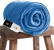 GOTCOZY Heated Blanket Electric Throw - Ribbed Faux Fur Electric Blanket, 130x160cm Heating Blanket with 10 Time Settings & 6 Heat Settings,Overheat Protection Machine Washable(Blue Moon)