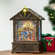 Christmas Snow Globe Lantern Indoor Decor,Christmas Nativity Scenes Manger fo...