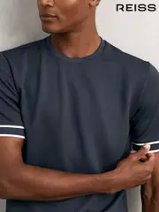 Reiss Airforce Blue Oscar Textured Crew-Neck Tipped T-Shirt (W55549) | $135