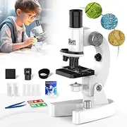 [EMUMNUME] Microscope for Kids Talking Educational Science Kit for Children 200x-4800x with Slides and Accessories (White)