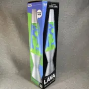 Lava® Lamp 14.5" Green Wax/Blue Liquid Silver Base & Cap Retro Decor NIB
