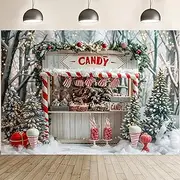 Christmas Candy Shop Backdrop - Snowflakes, Xmas Tree, Wreath, Holiday Party Decoration for Kids, Adults & Family - Christmas Eve & New Year Party Background (7x5FT)