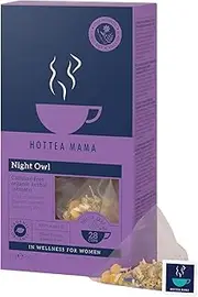 HOTTEA MAMA Night Owl Sleep Supporting Organic Herbal Tea For Women with Valerian root, Chamomile, Lavender, Rooibos | 14 x Whole Leaf, Biodegradable Tea Pyramids