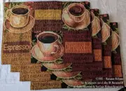 4 NEW TAPESTRY PLACEMATS CUPS OF ESPRESSO CAPPUCCINO MOCHA & COFFEE PHRASES