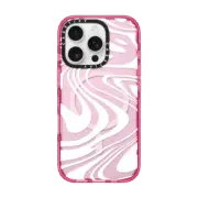 iPhone 16 Pro Impact Case MagSafe Compatible Marble Transparent Trippy Wavy Swirl White Spiral Warp Twirl Retro 70s Psychedelic Acid Groovy Abstract Pattern