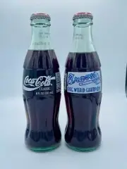 Set of 2 Vintage 1995 Braves World Champions Coca-Cola 8 oz Glass Coke Bottles