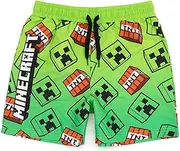[Minecraft] Swim Shorts for Boys | Blue Green OR Green Creeper Options | Kids Teens Creeper Steve Alex TNT Explosive Characters Gamer Swimming Pants Trunks