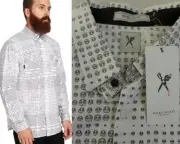 NWT Marc Ecko Cut & Sew Men's Emoji Strikes Long Sleeve Woven White Size L $80