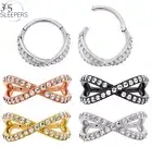 Pairs & Singles Steel Double-Hoop Gem Criss-Cross Hinged Segment Ring Earrings