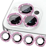 Compatible with iPhone 16 Pro/iPhone 16 Pro Max Camera Lens Protector Glitter (3+1 Pack), Bling Sparkle Camera Cover with Clear Tempered Glass 9H, Case Friendly (Pink)