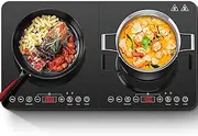 Aobosi Induction Cooker, Maximum and Min Available Buttons for Temperature and Power Available with Dual Induction Cooker, Black Glass Control Panel, 4H Timer, 2800W