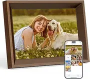 Dragon Touch Digital Picture Frame -10.1 WiFi Digital Photo Frame for Gifts,Show Videos on Auto-Rotate & Wall-Mountable Touch Screen Frame,Easy Share, Send via Phone APP, Email,Wood Brown