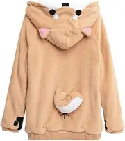 [TOMORI] Unisex Anime Cosplay Hoody Cute Corgi Plush Adult Pajamas Coral Velvet Sweatshirt Yellow-White