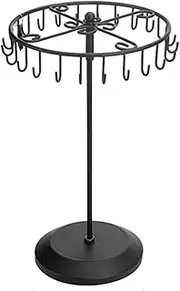 Qaeoity Rotating Necklace Holder Jewelry Organizer Display Stand 14-Inch with 23 Hooks Black, short-black, 8.27 * 5.9 * 13.8inch (HS01)