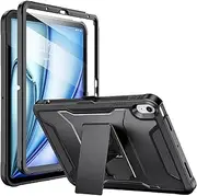 Soke Case for iPad Air 11-inch M3/M2 (2025/2024), iPad Air 5th/4th Generation 10.9-inch (2022/2020), with Built-in Screen Protector and Kickstand, Rugged Full Body Protective Cover - Dark Black