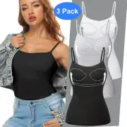 1-3PCS Women Cami with Built-in Bra Round Neck Tank Tops Vest Camisole Spaghett