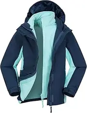 [Mountain Warehouse] Lightning 3 in 1 Kids Waterproof Jacket - Taped Seams Triclimate Jacket, Detachable Hood, Inner Fleece Kids Coat - For Winter Walking, Hiking Navy 13 Years