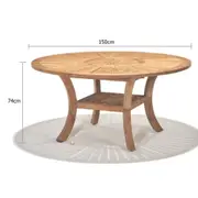Solomon 1.5m Round Teak Timber Outdoor Dining Table with Lazy Susan - Outdoor Teak Tables