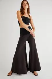 NEW FREE PEOPLE Sz S JAYLA RUCHED WIDE LEG PANTS SET IN WASHED BLACK