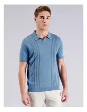 [Blaq] Kye Knit Open Collar Polo in Blue