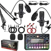Podcast Equipment Bundle, Streaming Microphone Podcast Starter Kit USB Condenser Soundboard Audio Mixer Kit with Sound Card for Streaming Singing Podcasting Recording, Suitable for PC Laptop Phone,