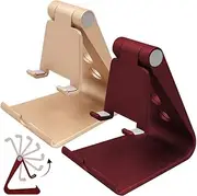 2 Packs Multi-Angle Adjustable Cell Phone Stand, SourceTon Portable Sturdy Plastic Desk Stand Mount Fits All Smart Phones Charging with Anti-Slip Base and Convenient Charging Port, Fits Mini Tablet