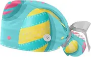 [YTYVAGT] 2-Pc,Gourd-Shaped Working Cap,Fisherman Hat with Buttons and Cotton Sweatband,Colored Print Egg Easter