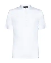 linen band collar polo top 46,XL,L White