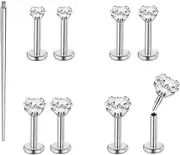 [QXXPVV] 16G 18G Flat Back Earrings Stud Stainless Steel Extended Internally Thread Tragus Labret Nose Cartilage Lip Medusa Conch Body Piercing Jewelry Hypoallergenic for Women Men