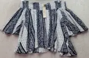 Ocean Drive Blouse Top Women's Medium Navy Geo Print Crop Rayon Off The Shoulder