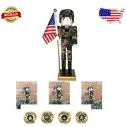Decorative 14-Inch Army Nutcracker Holding American Flag - No Assembly Needed