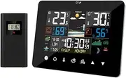 Weather Stations, Weather Stations with Outdoor Sensor Wireless UK, Digital Weather Station, Temperature Humidity Alarm Clock, Large LCD Screen Weather Forecast, Weather Stations for Home Office
