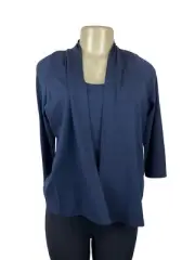 Eileen Fisher Navy Rayon Stretch Tank Top & Cropped Sleeve Sweater Set XS