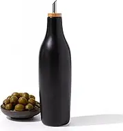 Grace Homewares Olive Oil Dispenser Bottle Stoneware Ceramic for EVOO or Vinegar | Modern Design | Large Capacity 16.9 ounce | Oil Container | Black