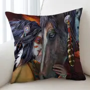 Soul Touch Native American Woman and Her Horse Cushion Cover