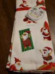Set of 2 100% Cotton Kitchen Towels Surfing Santa Claus Christmas Beach Holiday