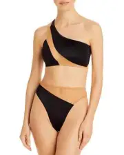 $265 NWT Norma Kamali Black Nude Snake Mesh Swimsuit Bikini Set Medium Small