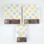 NOS Vtg Bibb Floral Trellis Blue Pink Full Bed Sheet Set Flat Fitted Pillowcases