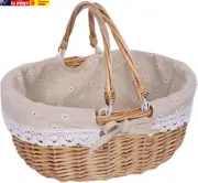 Hand Woven Basket with Handle, Wicker Picnic Basket, Flower Girl Storage Basket,