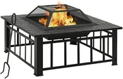 Garden Fire Pit with Poker - 81x81x47 cm XXL Steel Black Smokeless Solo Stove Outdoor Firepit Tabletop Design