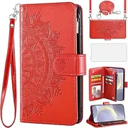 [Asuwish] Mobile Phone Case for Samsung Galaxy S24 Plus S24+ 5G Case with Strap and Film Protective Film Card Slot Foldable Leather Flowers Wallet Stand S24plus 24S S 24 + 24+ Cases Protective Phone